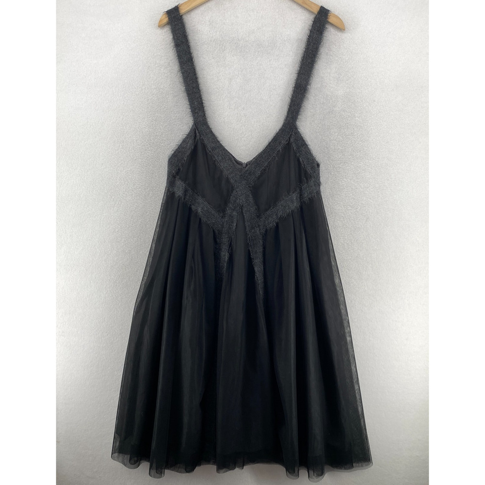 LILITH Dress L Babydoll Faux Fur Straps Silk Lined Sheer Mesh Chiffon Black